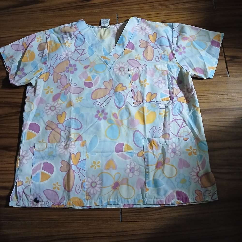 Just Love Pastel Floral Scrub Top Size XL